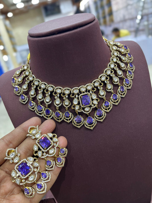Victorian Polish AD Stones Bridal Neck Set