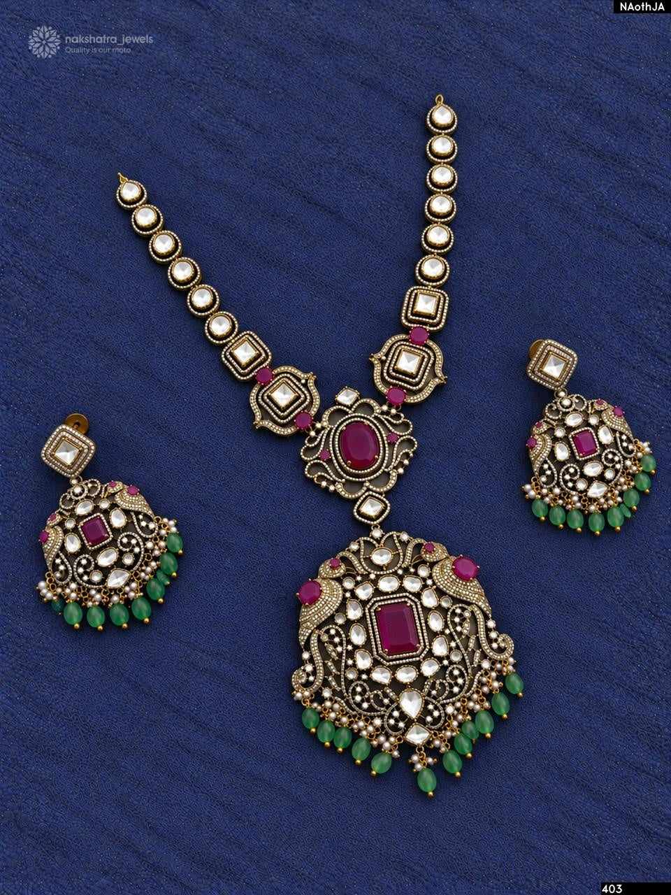 Victorian Polish AD & Mossianite Stones Necklace