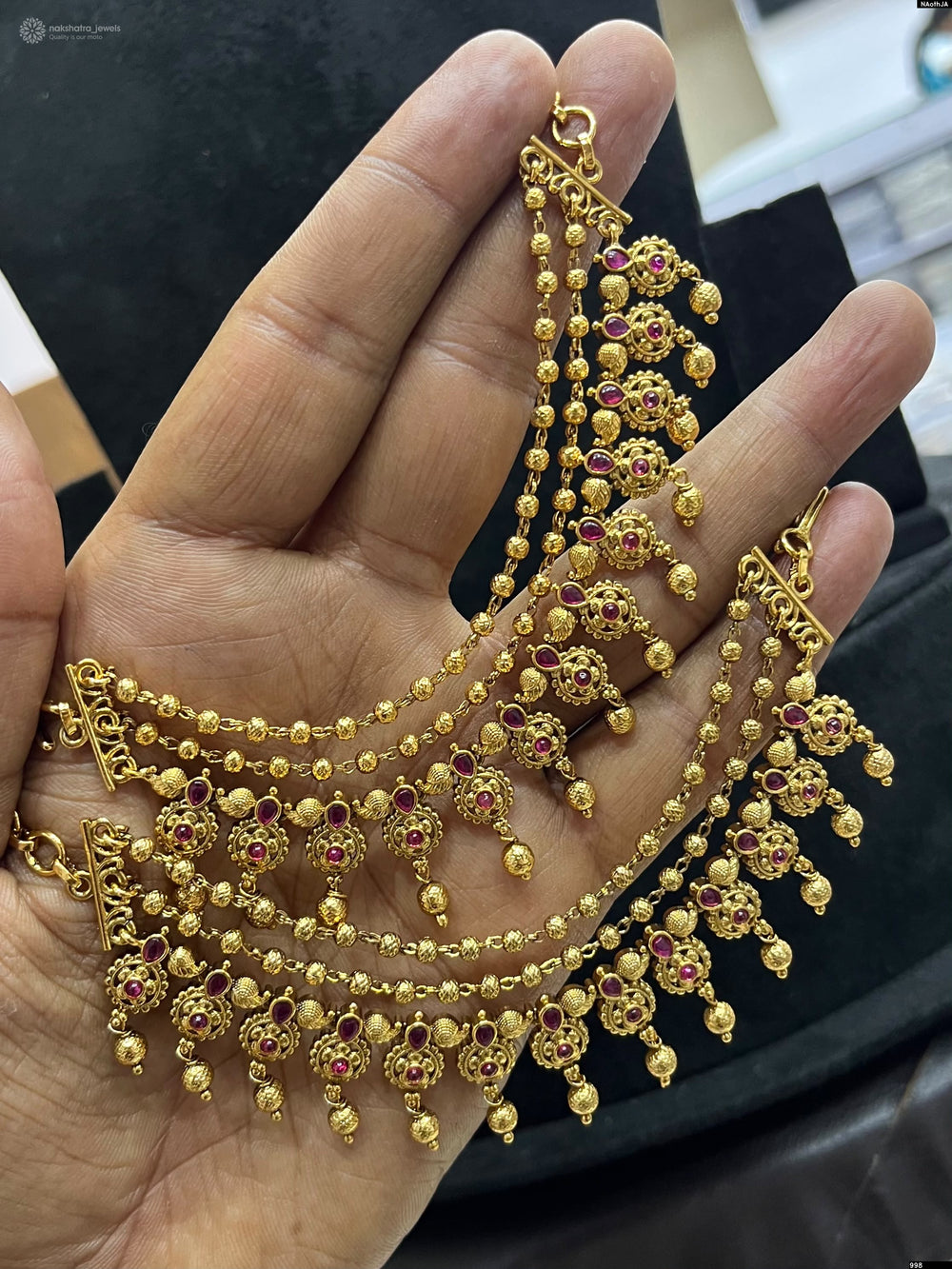 Premium Matt with Kempu Stones Ear Chains