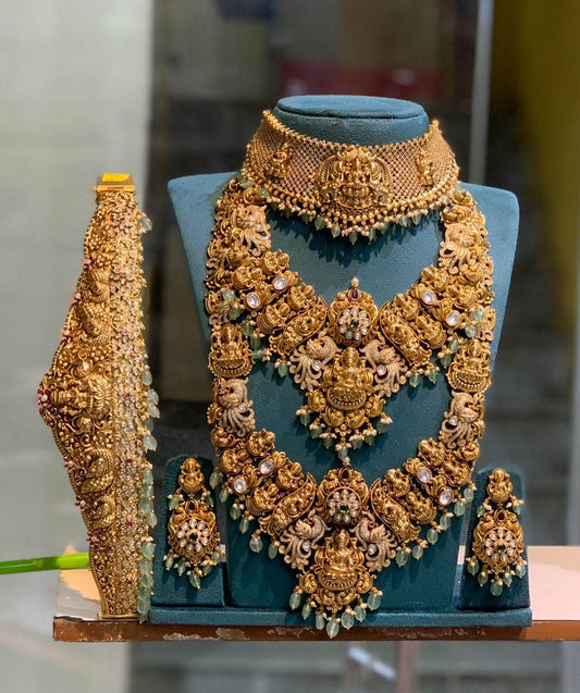 Nakshi Work with AD Stones grand Bridal Combo Set - Nakshatra Jewels