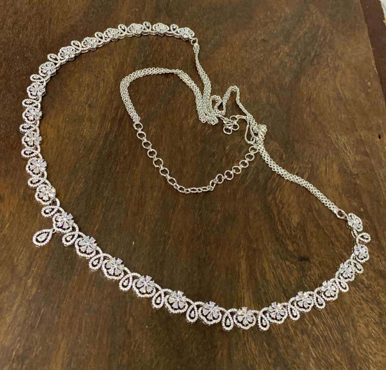 American Diamond Stones Hip Chain (Silver polish) - Nakshatra Jewels