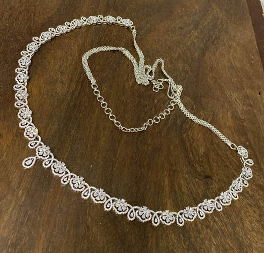 American Diamond Stones Hip Chain (Silver polish) - Nakshatra Jewels