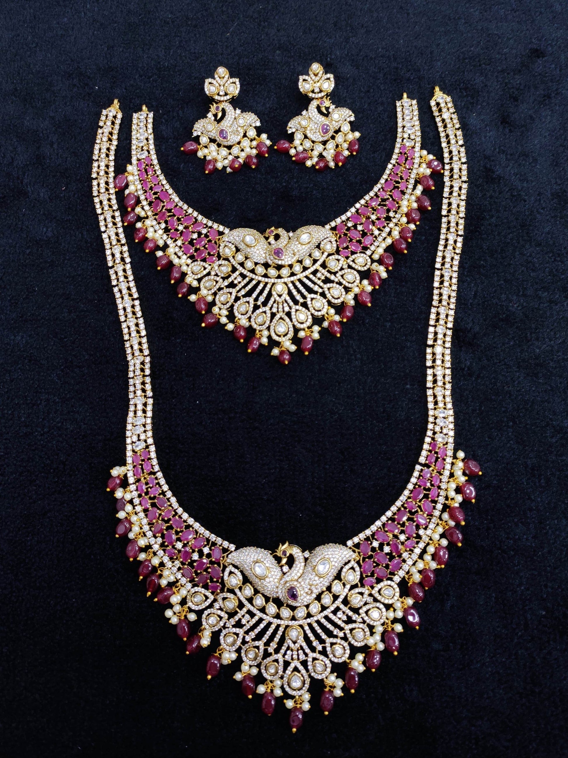 Victorian Polish with AD Stones Bridal Combo Set - Nakshatra Jewels