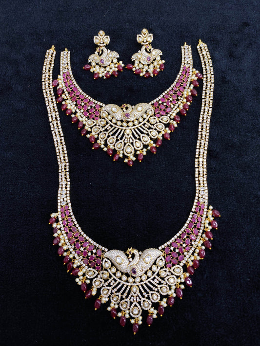 Victorian Polish with AD Stones Bridal Combo Set - Nakshatra Jewels