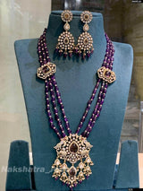Victorian Polish with Moissanite Stones Pendent with Beads Haram - Nakshatra Jewels