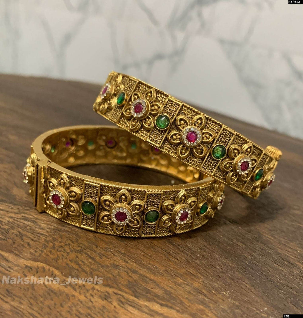 Nagasi work with Kempu Stones Bangles - Nakshatra Jewels