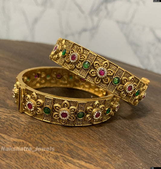 Nagasi work with Kempu Stones Bangles