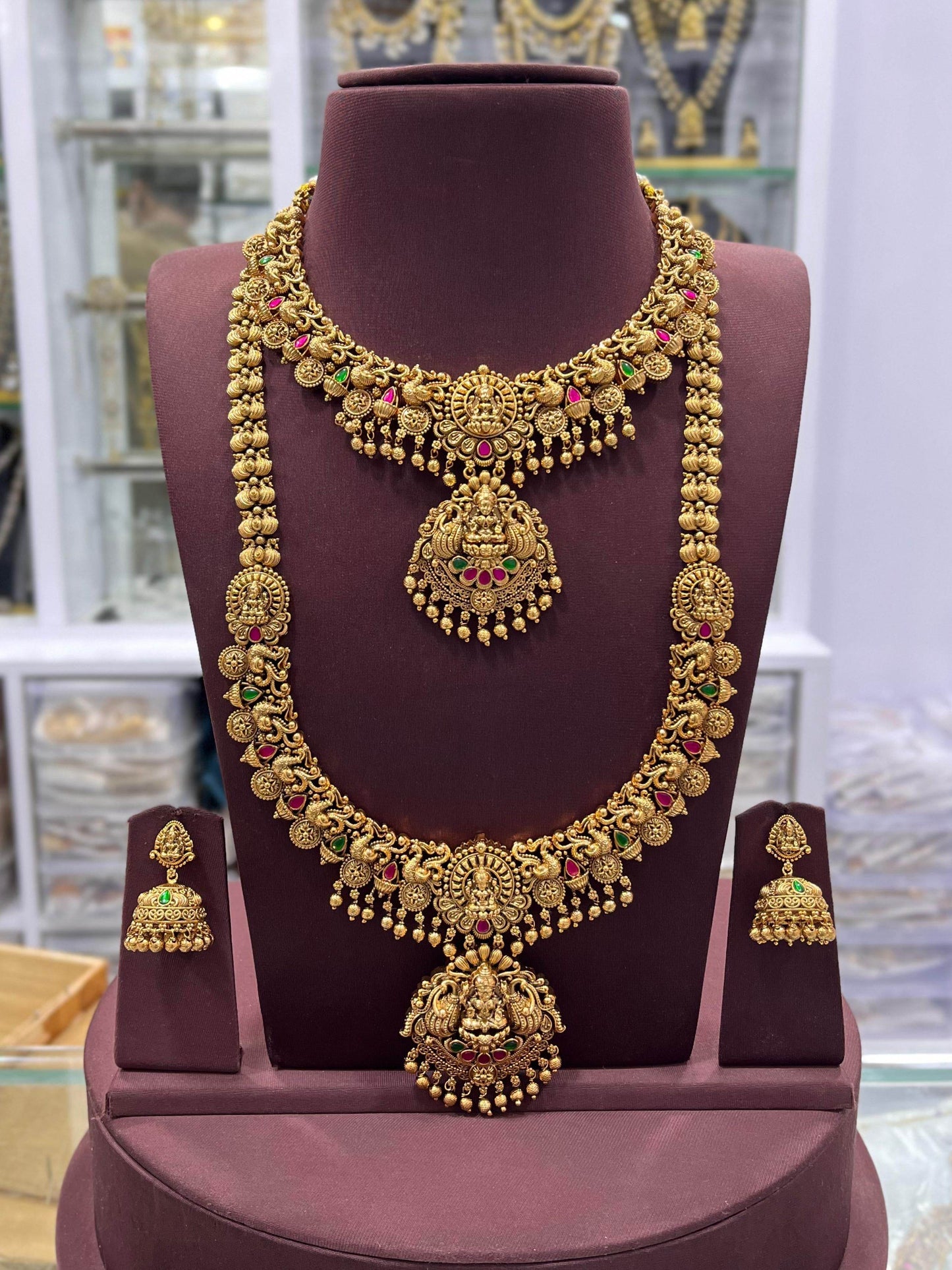 Nakshi Work with Jaadu Kundan Stones Bridal Combo Set - Nakshatra Jewels