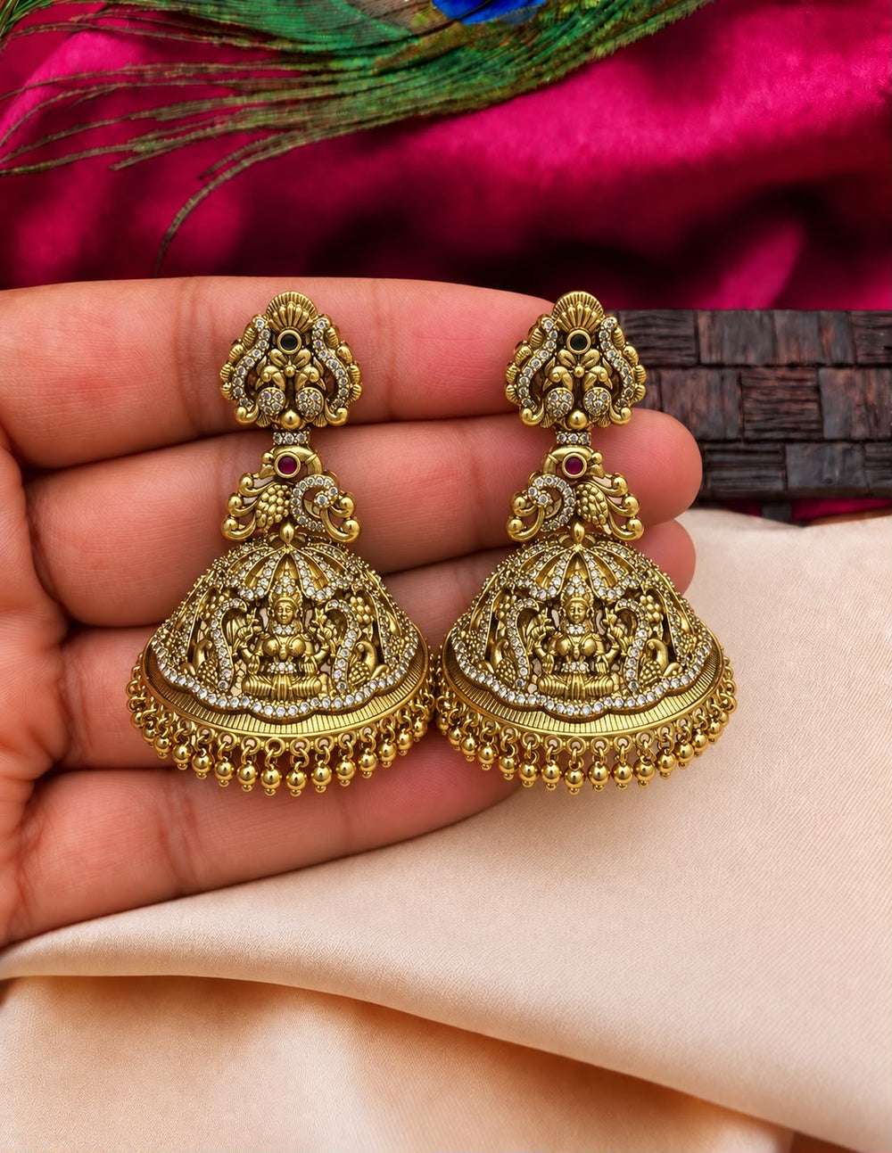 Nakshi Work with AD Stones Earrings