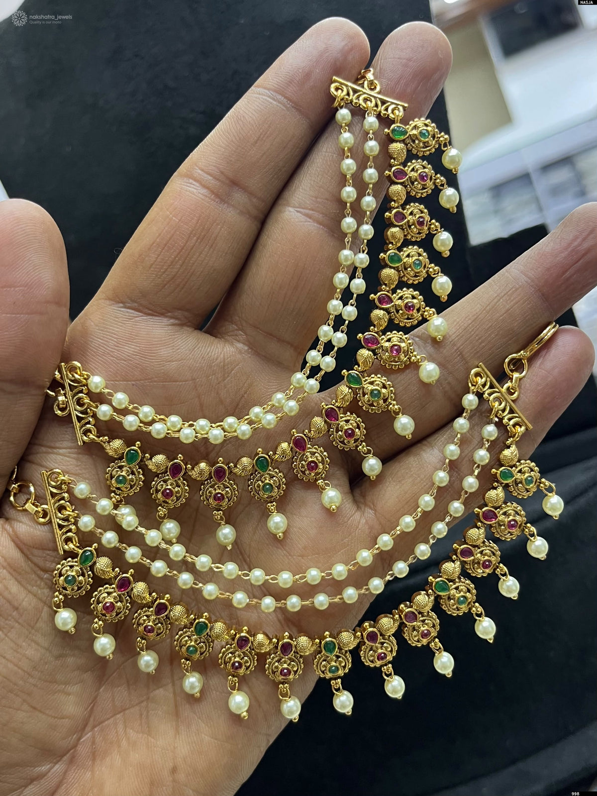 Premium Matt with Kempu Stones Ear Chains