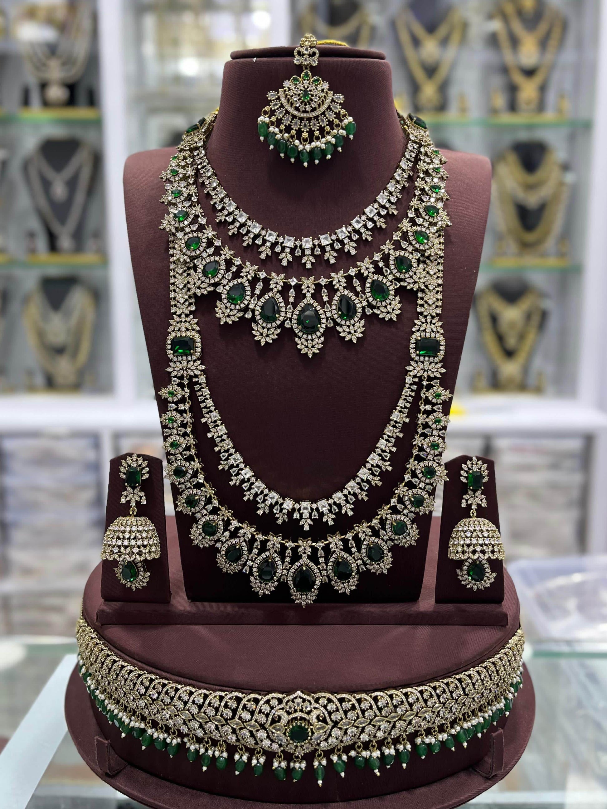 Victorian Polish With Mossianite & AD Stones Bridal Set - Nakshatra Jewels