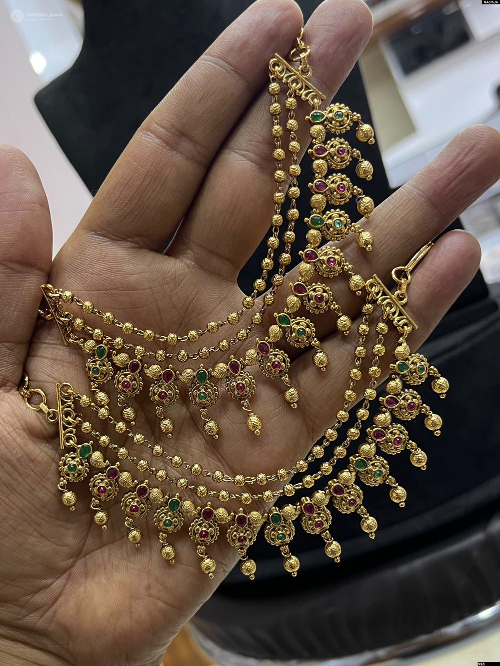 Premium Matt with Kempu Stones Ear Chains