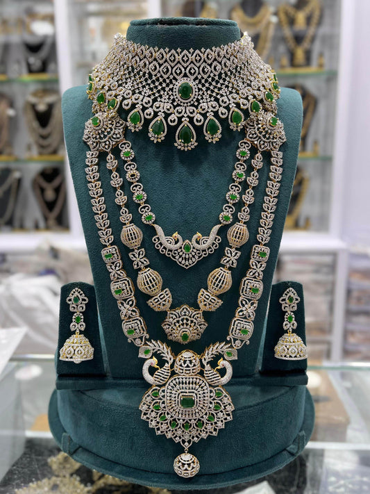 American Diamond Stones Bridal Combo Set - Nakshatra Jewels