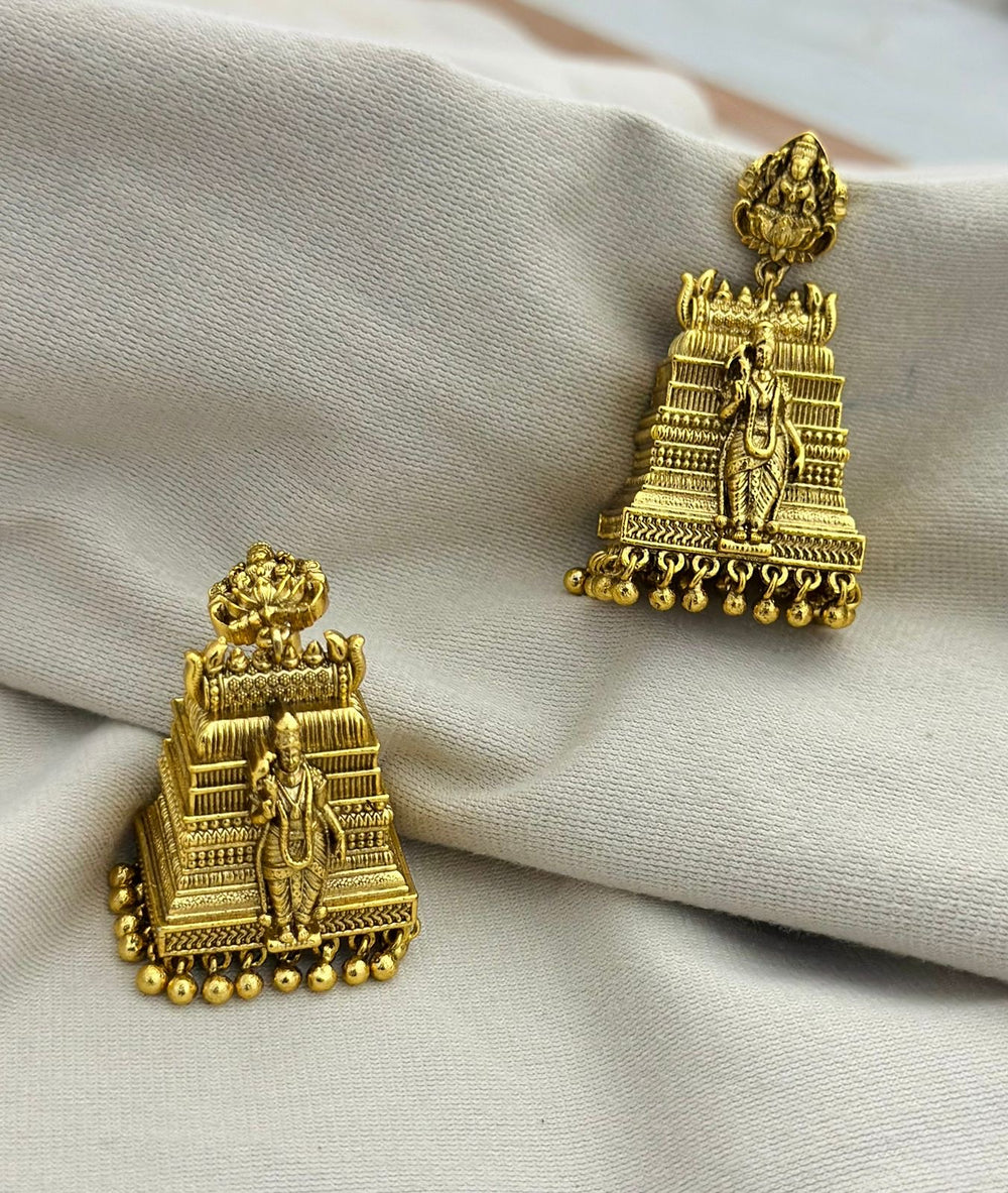 Nakshi Work with Kempu Stones Earrings