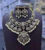 Victorian Polish Moissanite and AD Stones Bridal Necklace - Nakshatra Jewels