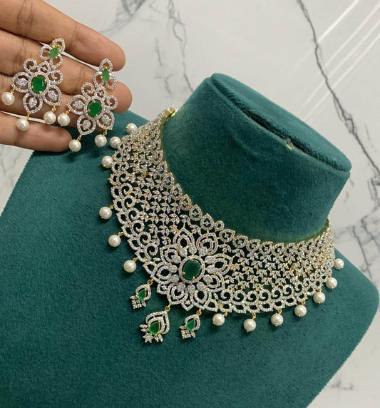 American Diamond Stones Bridal Neck set - Nakshatra Jewels