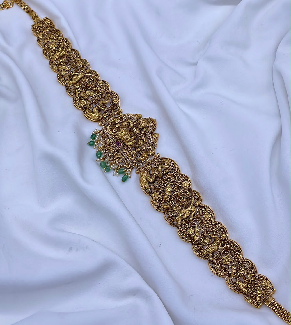 Nakshi Work with Kempu Stones Hip Chain