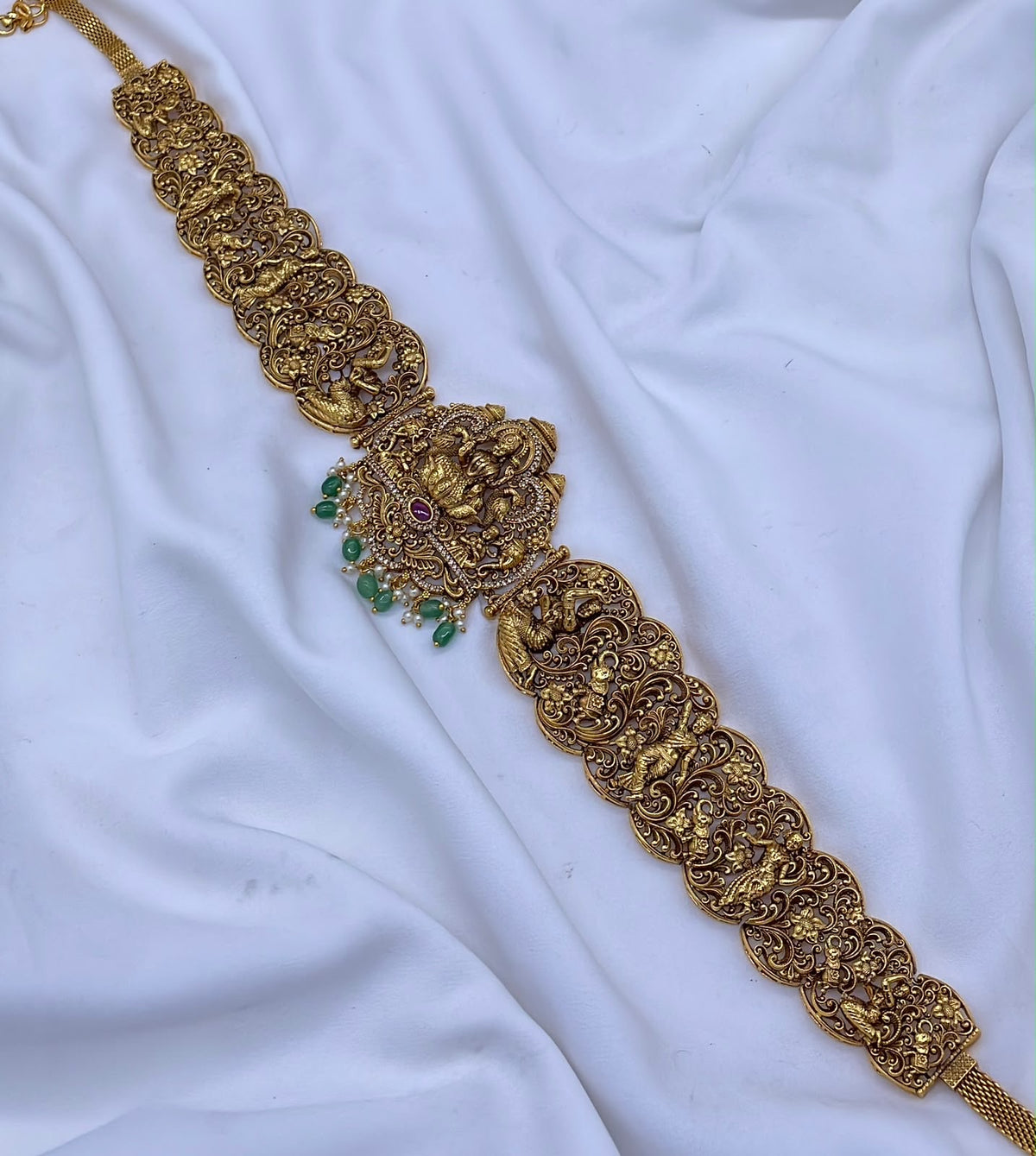 Nakshi Work with Kempu Stones Hip Chain