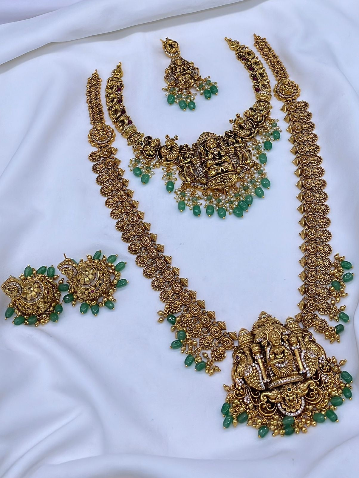 Nakshi work with AD and Kempu Stones Bridal Combo Set