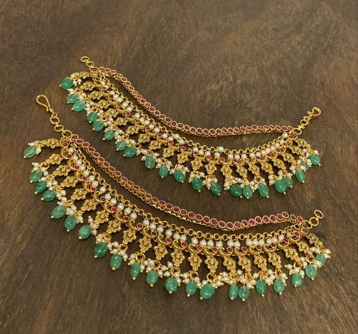 Premium Matt with Kempu Stones Ear Chains