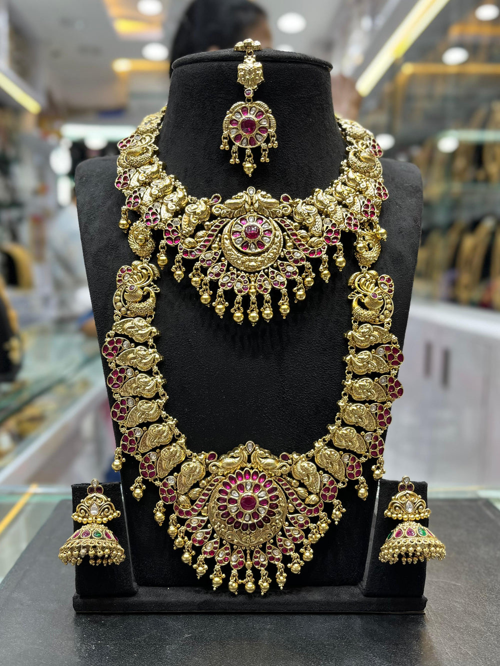 Nakshi Work with Kempu Stones Bridal Combo Set