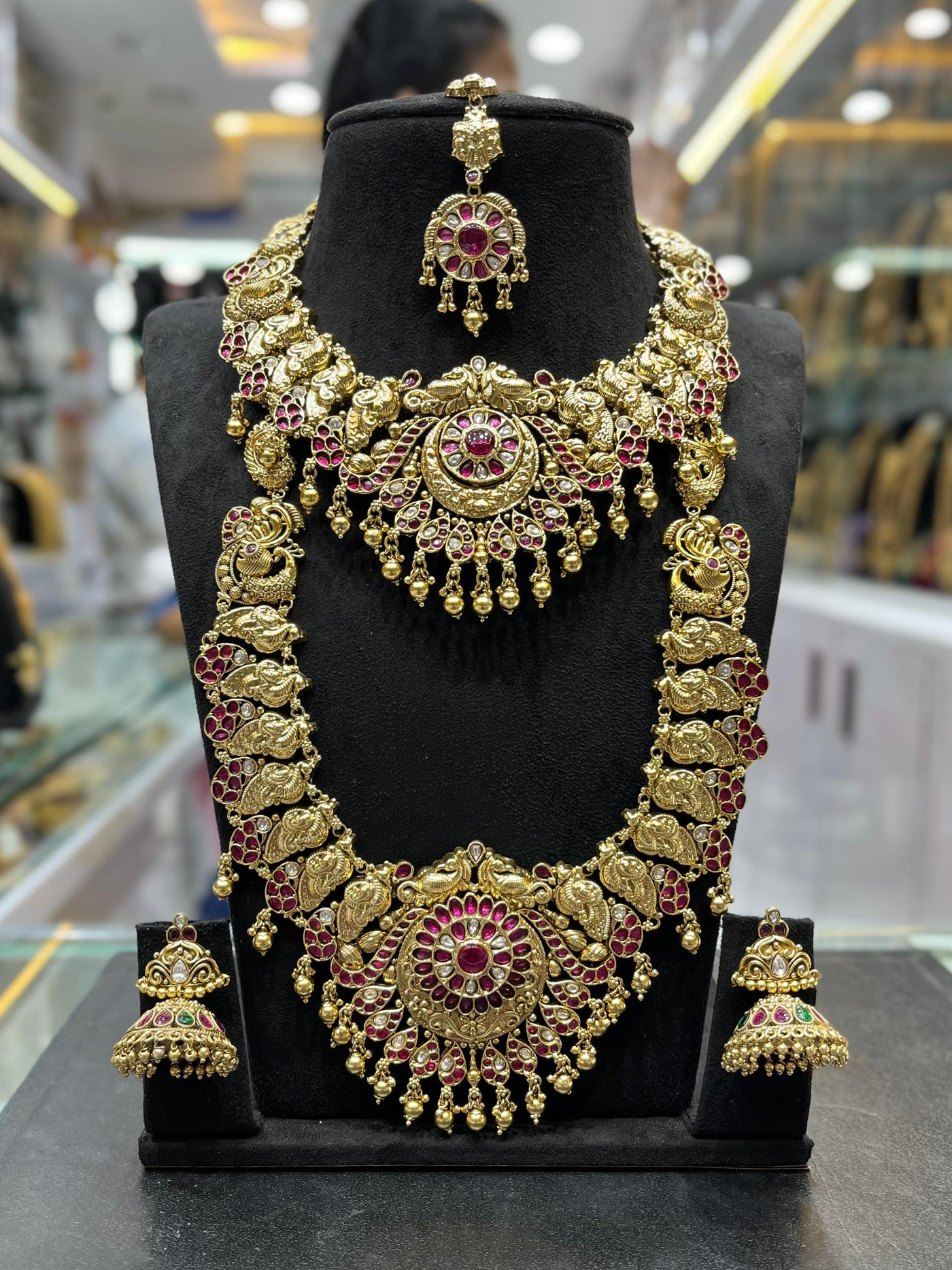Nakshi Work with Kempu Stones Bridal Combo Set