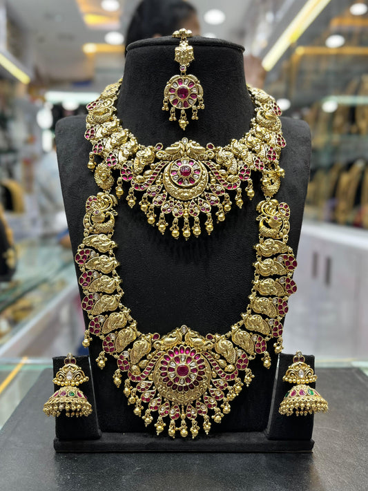 Nakshi Work with Kempu Stones Bridal Combo Set