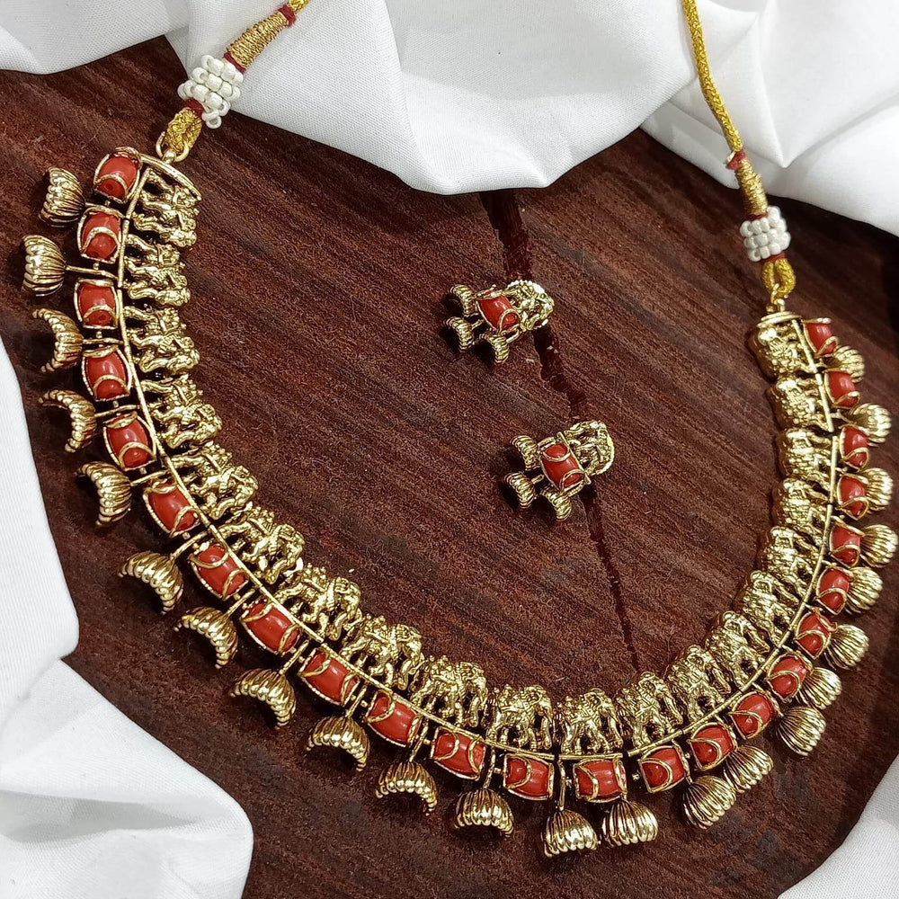 Premium Matt with Coral Beads Studded Necklace - Nakshatra Jewels