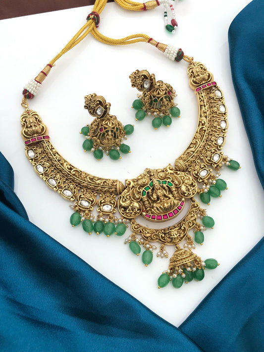 Nakshi Work with Jaadu Kundan Stones Bridal Necklace - Nakshatra Jewels