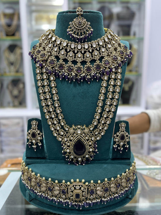 Victorian Polish With Mossianite & AD Stones Bridal Set - Nakshatra Jewels