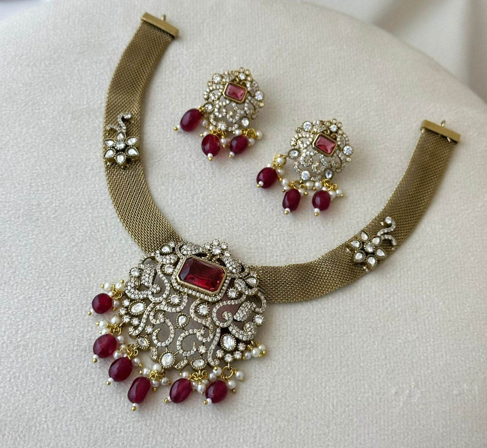 Mossanite Stones Pendent Set Necklace - Nakshatra Jewels