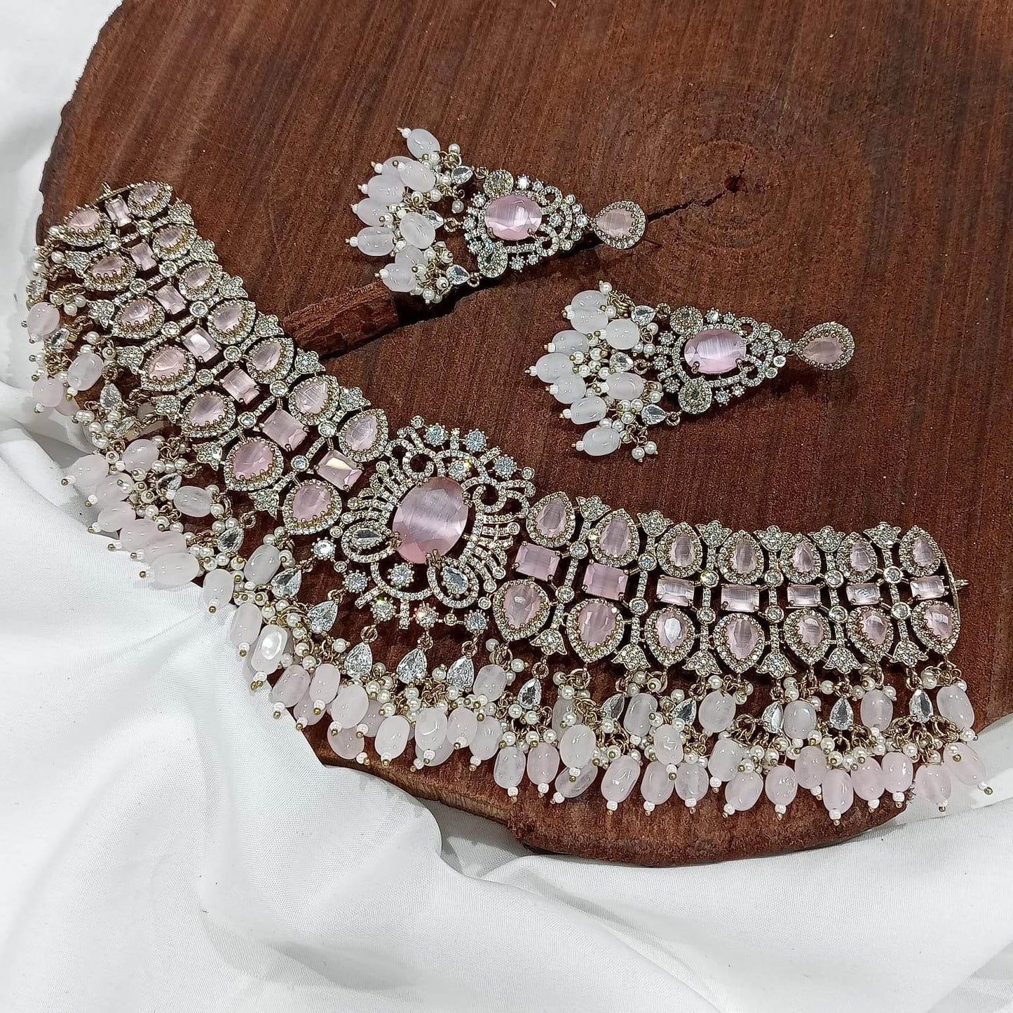 Victorian Polish with AD Stones Bridal Choker - Nakshatra Jewels
