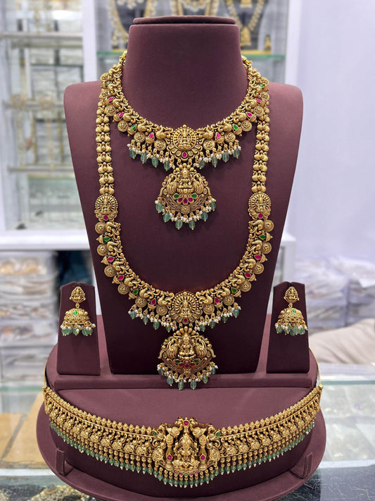 Nakshi Work with Jaadu Kundan Stones Bridal Combo Set - Nakshatra Jewels