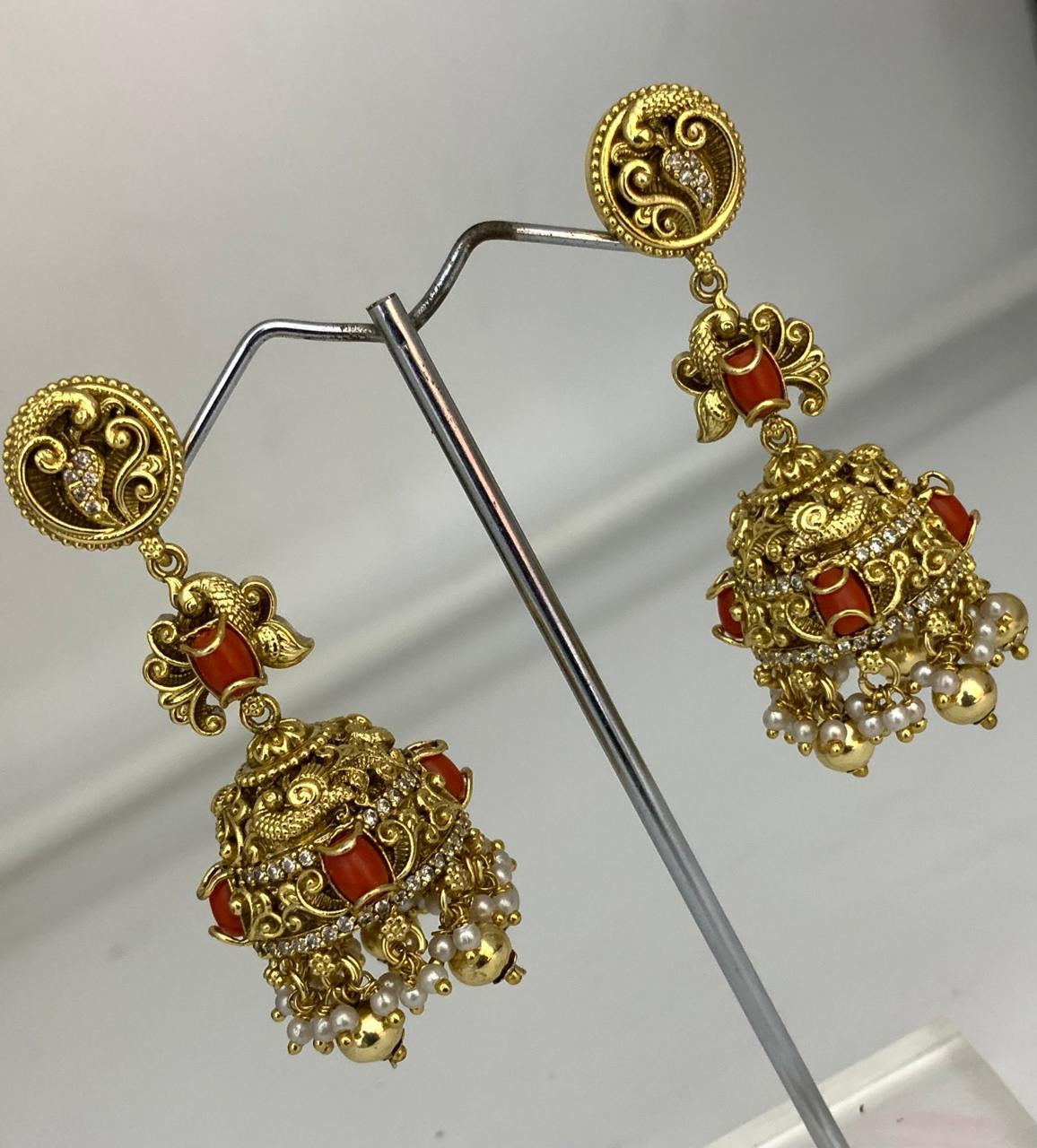 Nakshi Work with Coral Beads Earrings