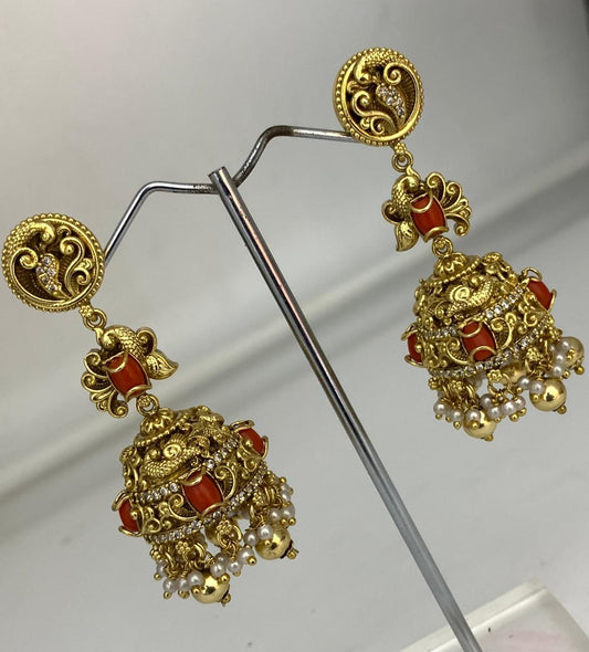 Nakshi Work with Coral Beads Earrings