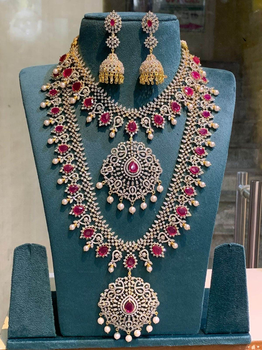 American Diamond Stones Bridal Combo Set - Nakshatra Jewels