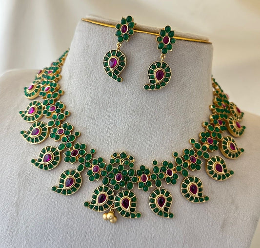 Nagasi Work with Kempu Stones Bridal Necklace