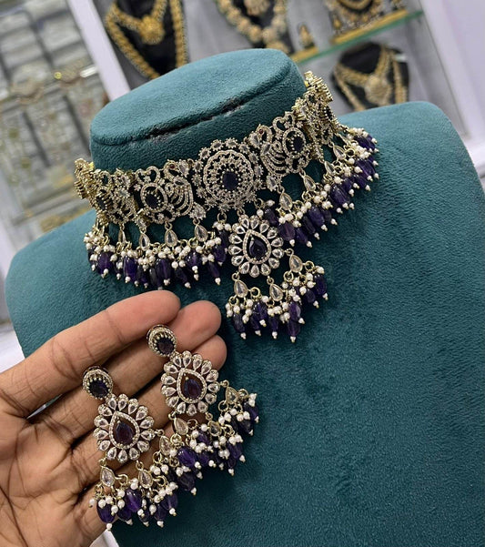 Victorian Polish AD Stones Choker - Nakshatra Jewels