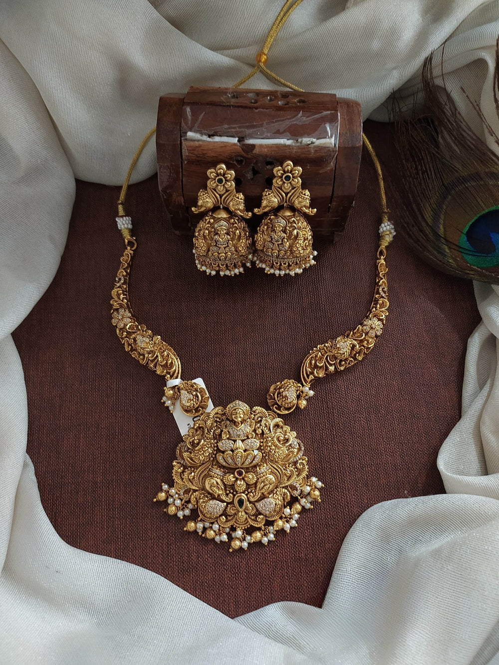 Nakshi Work with AD Stones Bridal Necklace (Gold Replica) - Nakshatra Jewels