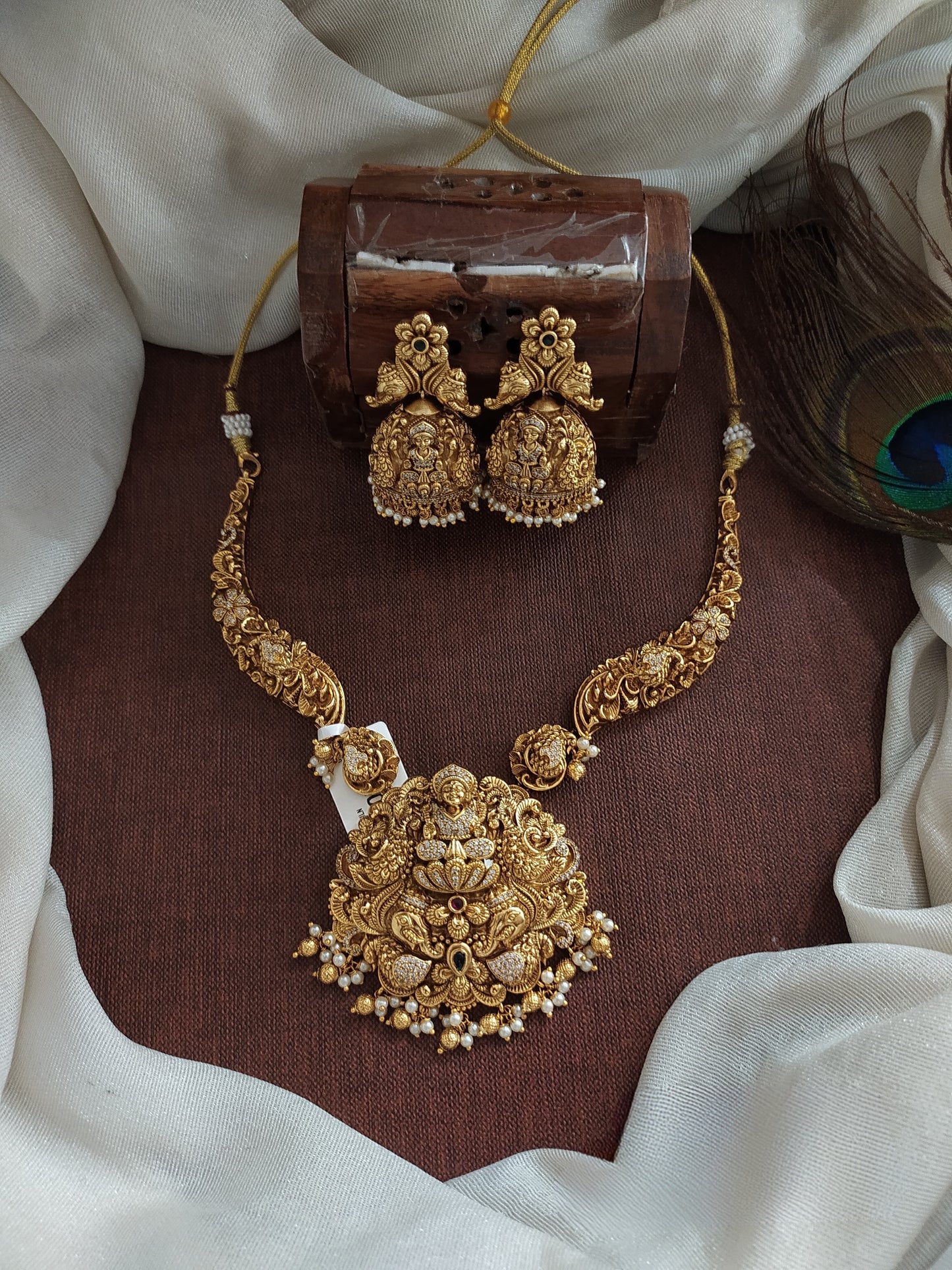 Nakshi Work with AD Stones Bridal Necklace (Gold Replica)