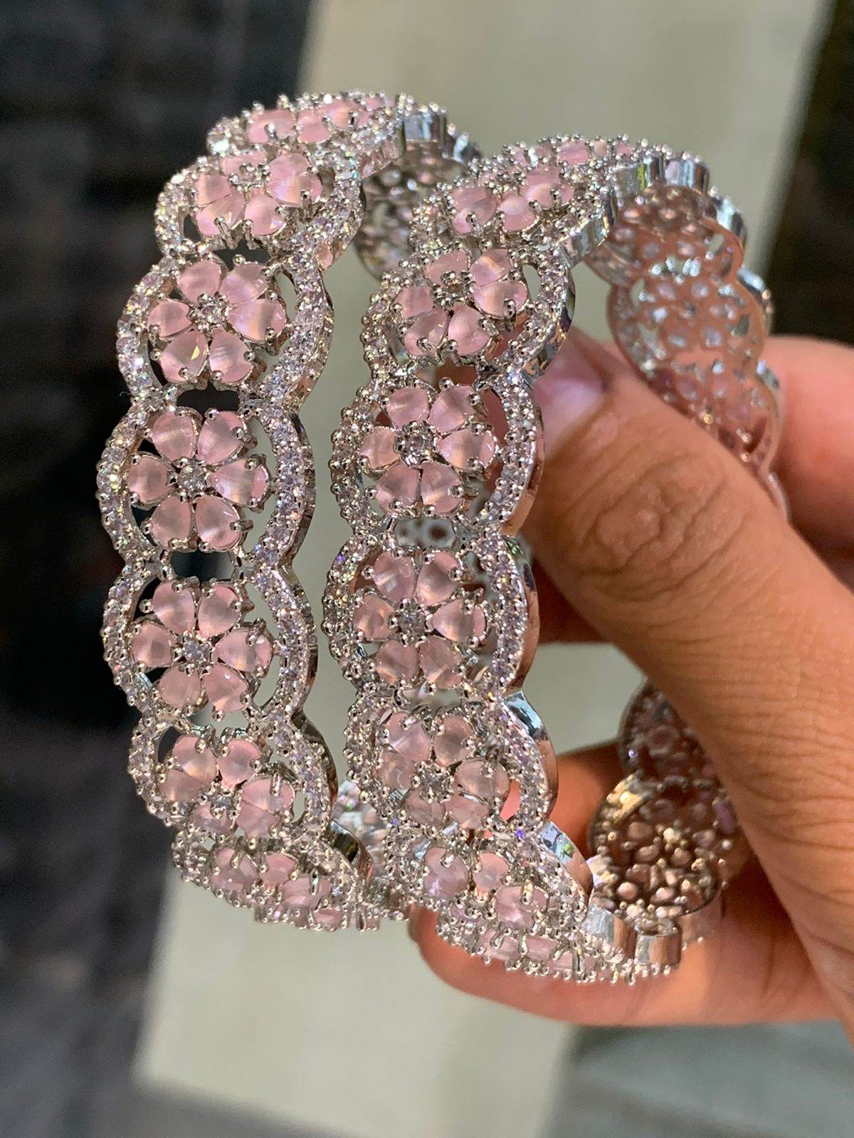 AD Stone Bangles (Silver polish)