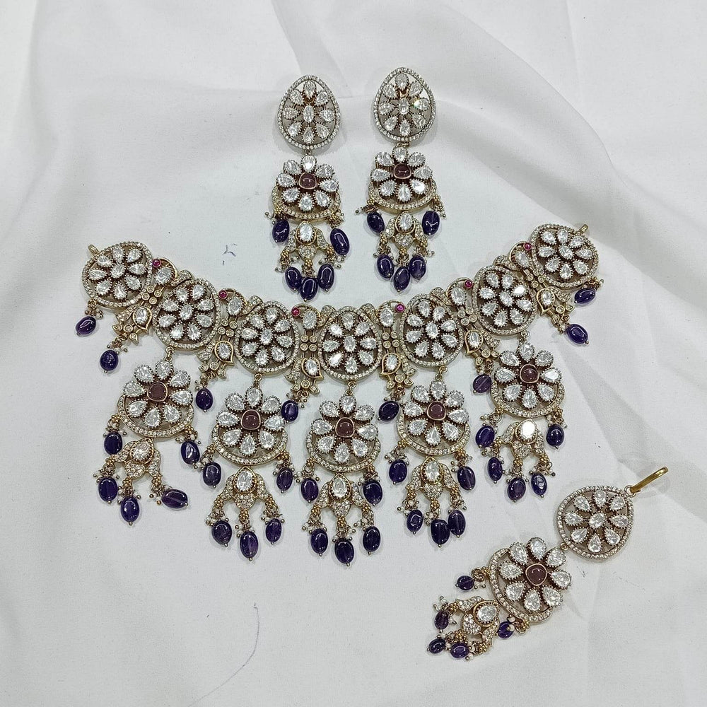 Moissanite Stones Bridal Neck set with Tikka - Nakshatra Jewels