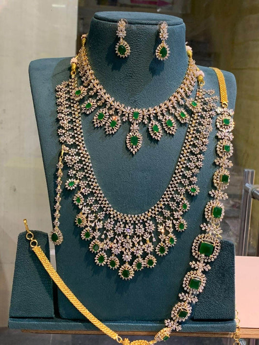 American Diamond Stones Bridal Combo Set - Nakshatra Jewels