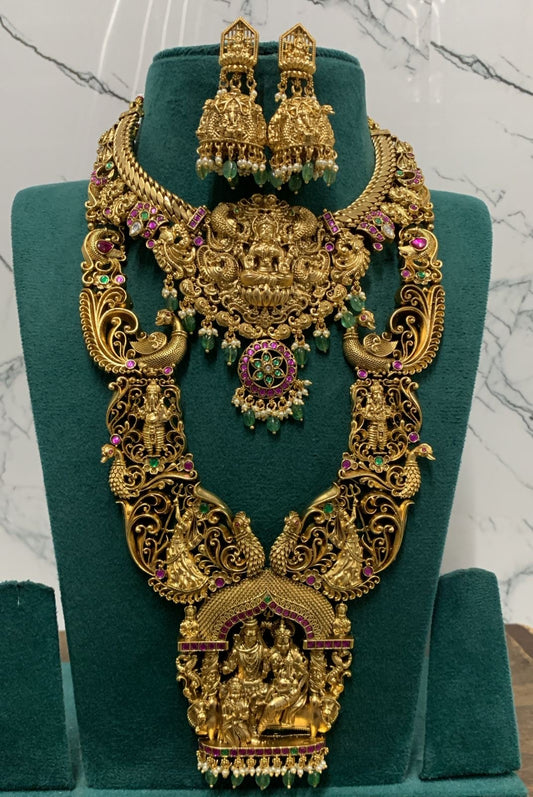 Nakshi Work with Jaadu Kundan Stones Bridal Combo set