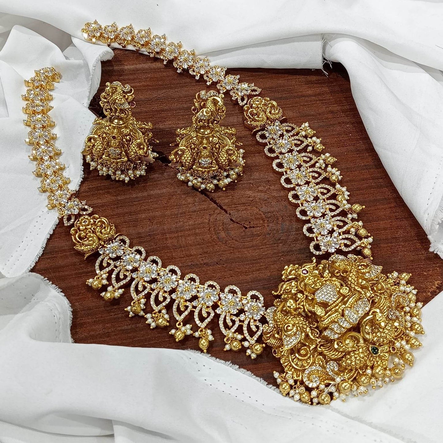 Nakshi Work with AD Stones Bridal Haram - Nakshatra Jewels