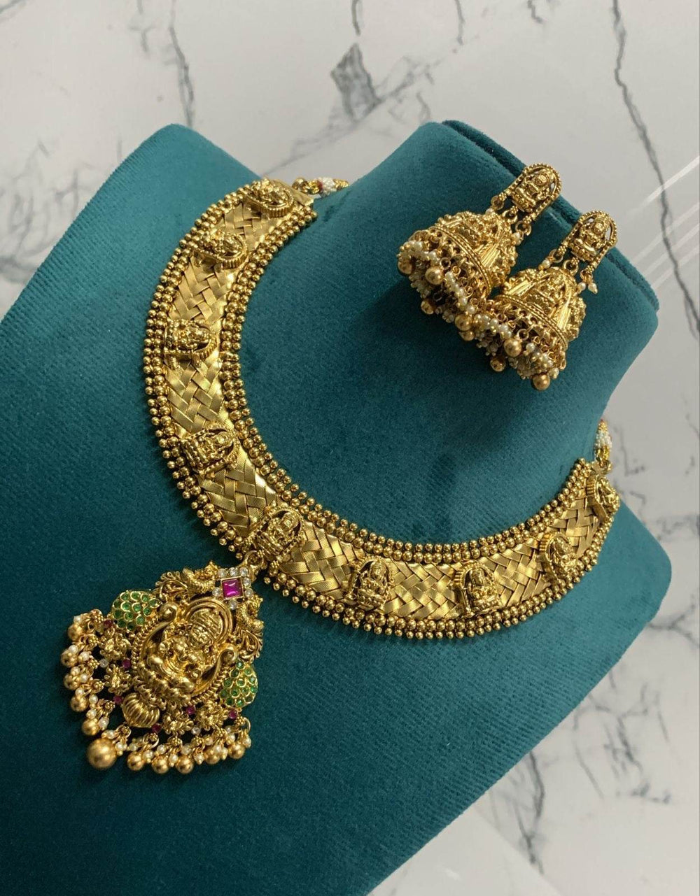 Nakshi Work with AD Stones Bridal Necklace - Nakshatra Jewels