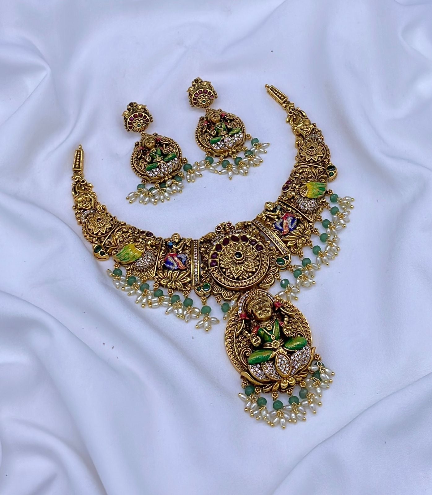 Nakshi Work with Kempu Stones Bridal Necklace