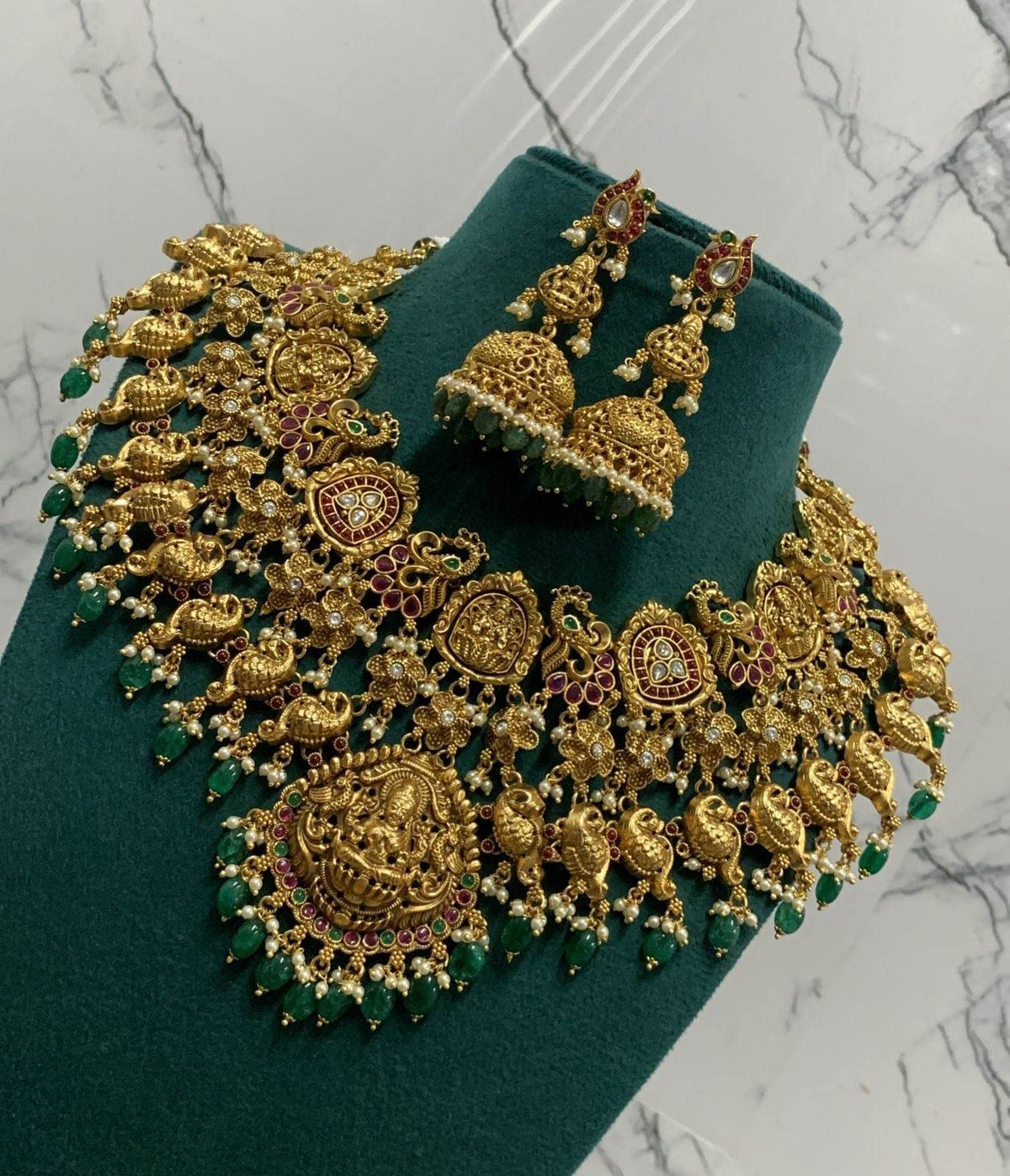 Nakshi Work with Kempu Stones Bridal Neckset