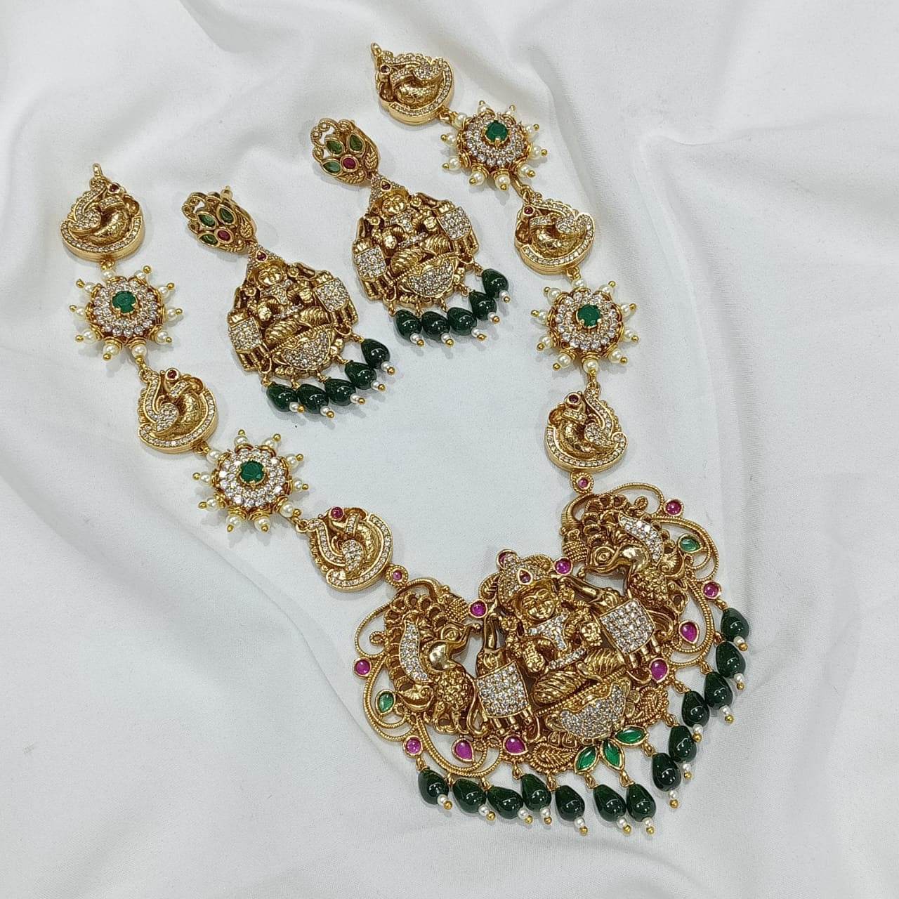Nakshi Work with Ad & Kempu Stones Bridal Necklace