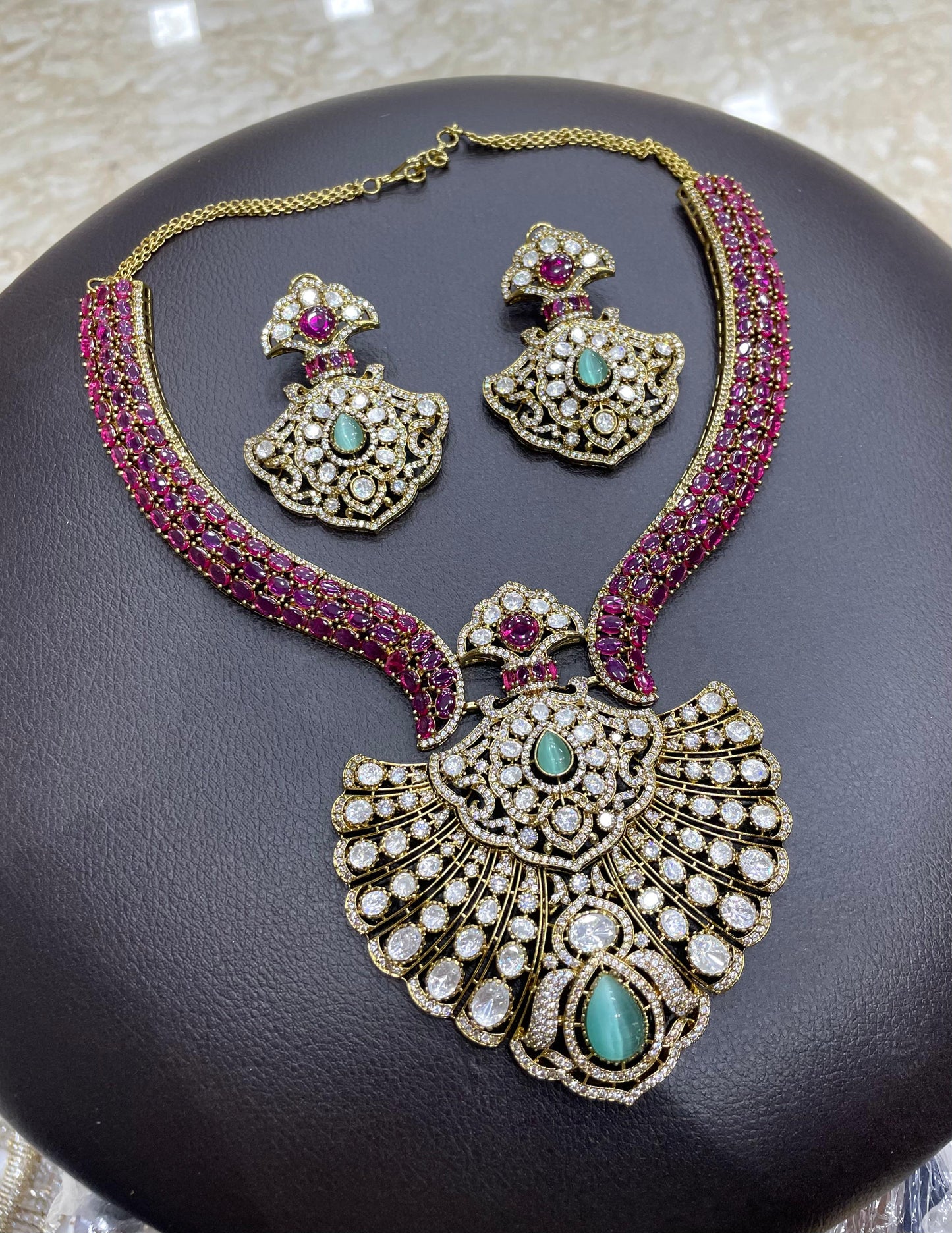 Victorian Polish AD and Mossianite Stones Bridal Necklace